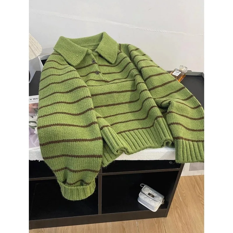 

plus Size Knitted Ne Sweater een Stripes Men Women Casual Sle Polyester Fiber Young People Faionable Autumn Winter