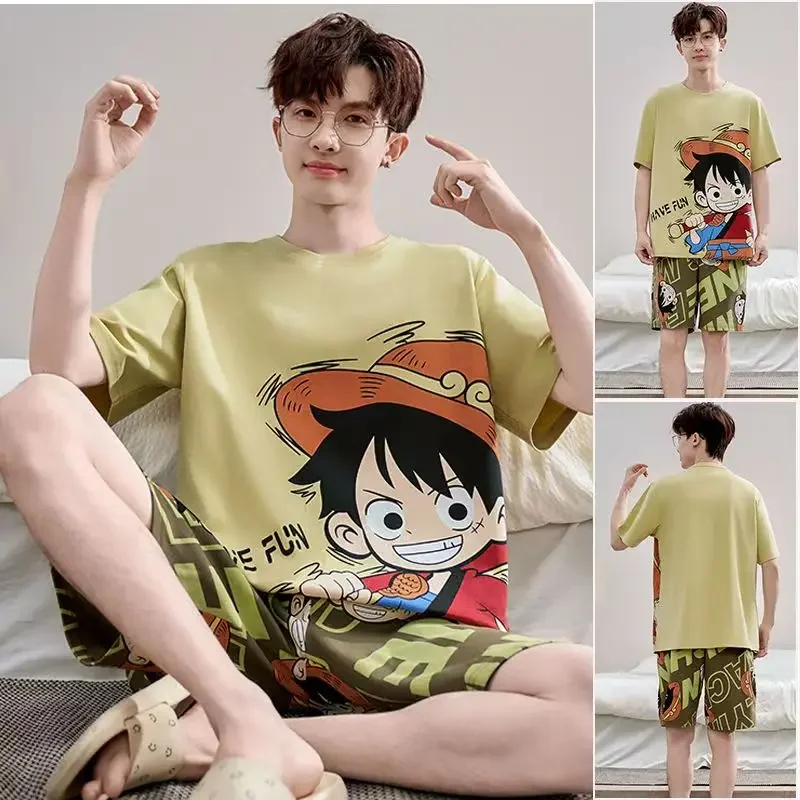 

Anime One Piece Men Pajamas Sets T-shirts Luffy Loose Pyjama Y2K Large Size Soft Comfortable Home Wear Couple Beach Wear Gift