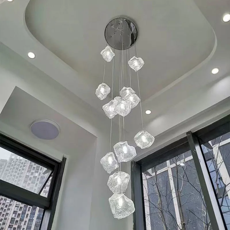 

2025 new APP light luxury glass chandelier, villa, hotel lobby hanging lighting lamp, lustre, transparent, smoky grey lustre