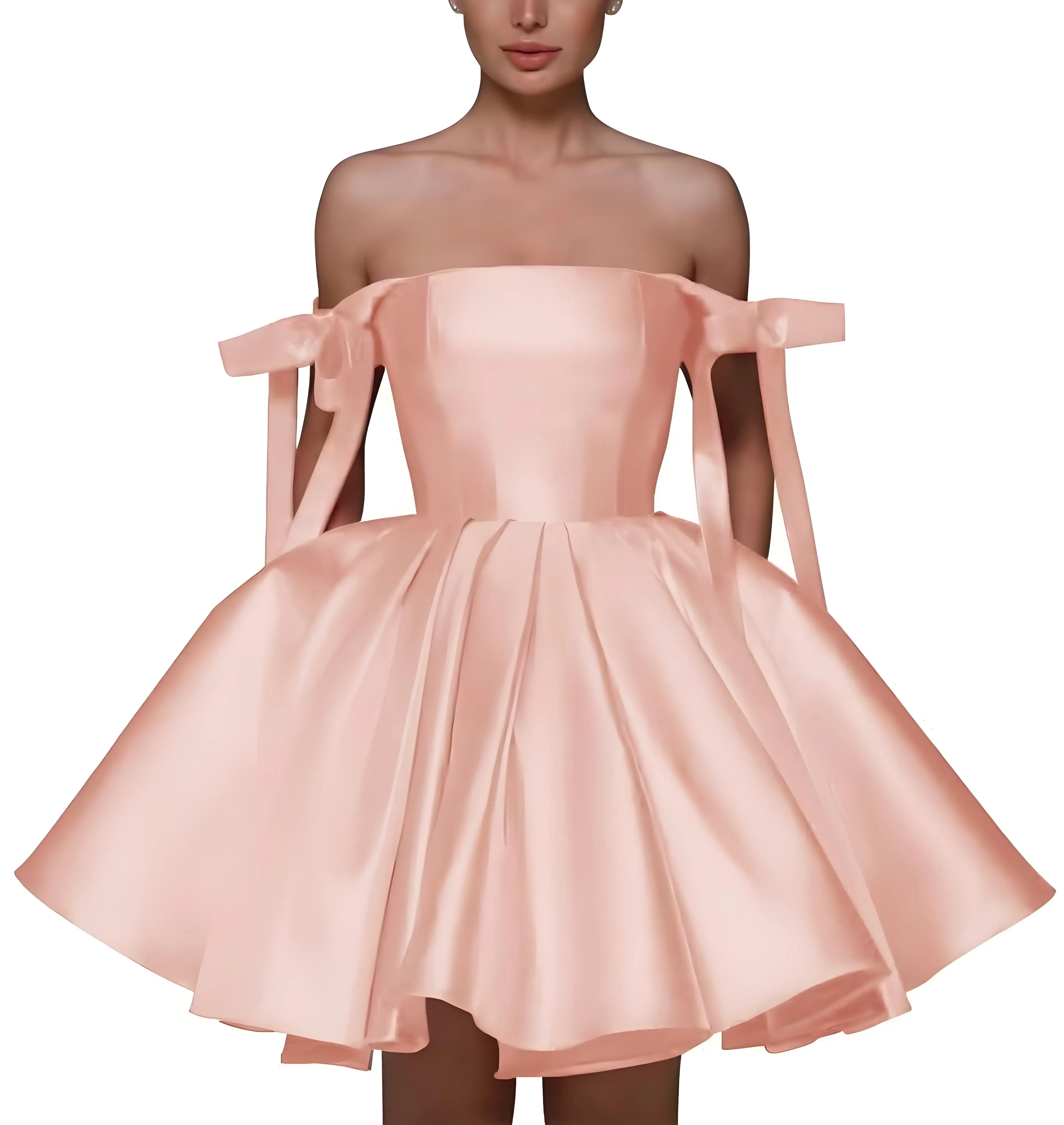 

Trendy Mini Satin Homecoming Dresses for Teens 2025 Ball Gown Pleated Prom Dress Short Wedding Dress with Pockets