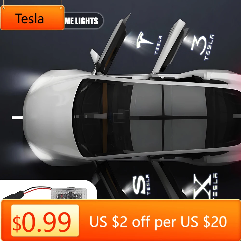 

Tesla 2PCS Auto Decoration Accessories Car Door Emblem Welcome Lights LED Projector Lamps For Tesla Model 3 Model Y Model S Mode