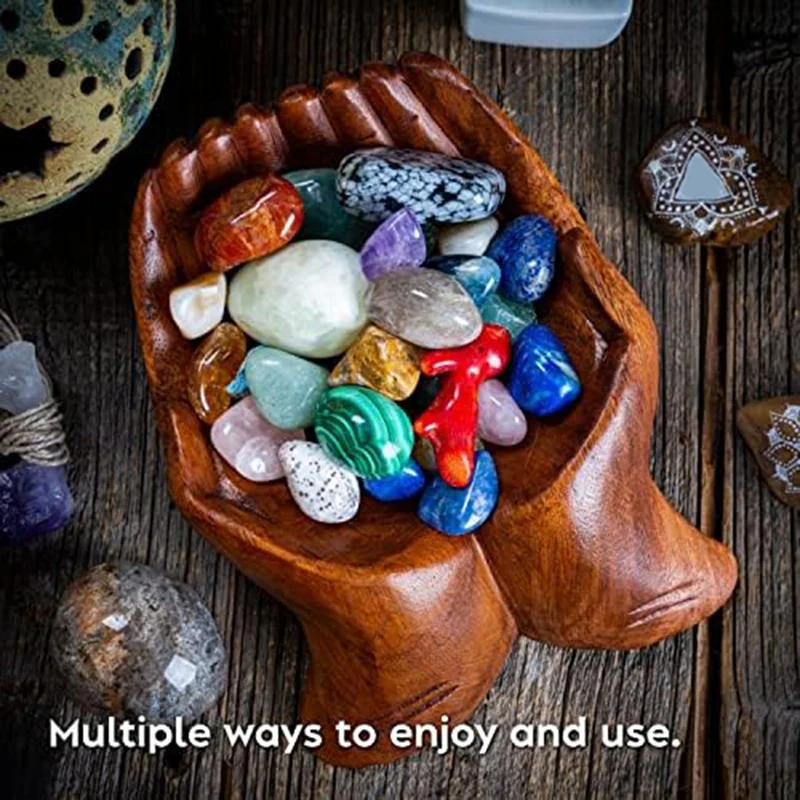 1 Piece Carved Hands Offering Bowl Showcase Your Healing Stone Wooden Crystal Holder For Stone - Key Bowl - Crystal Storage Tray