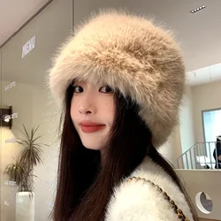 2024 Winter Pluche Gehoorbescherming Cap Winddicht Warm Houden Hoofddeksels Pluizige Bont Visser Hoeden Voor Vrouwen Mode Vrouwelijke Hoed Geschenken