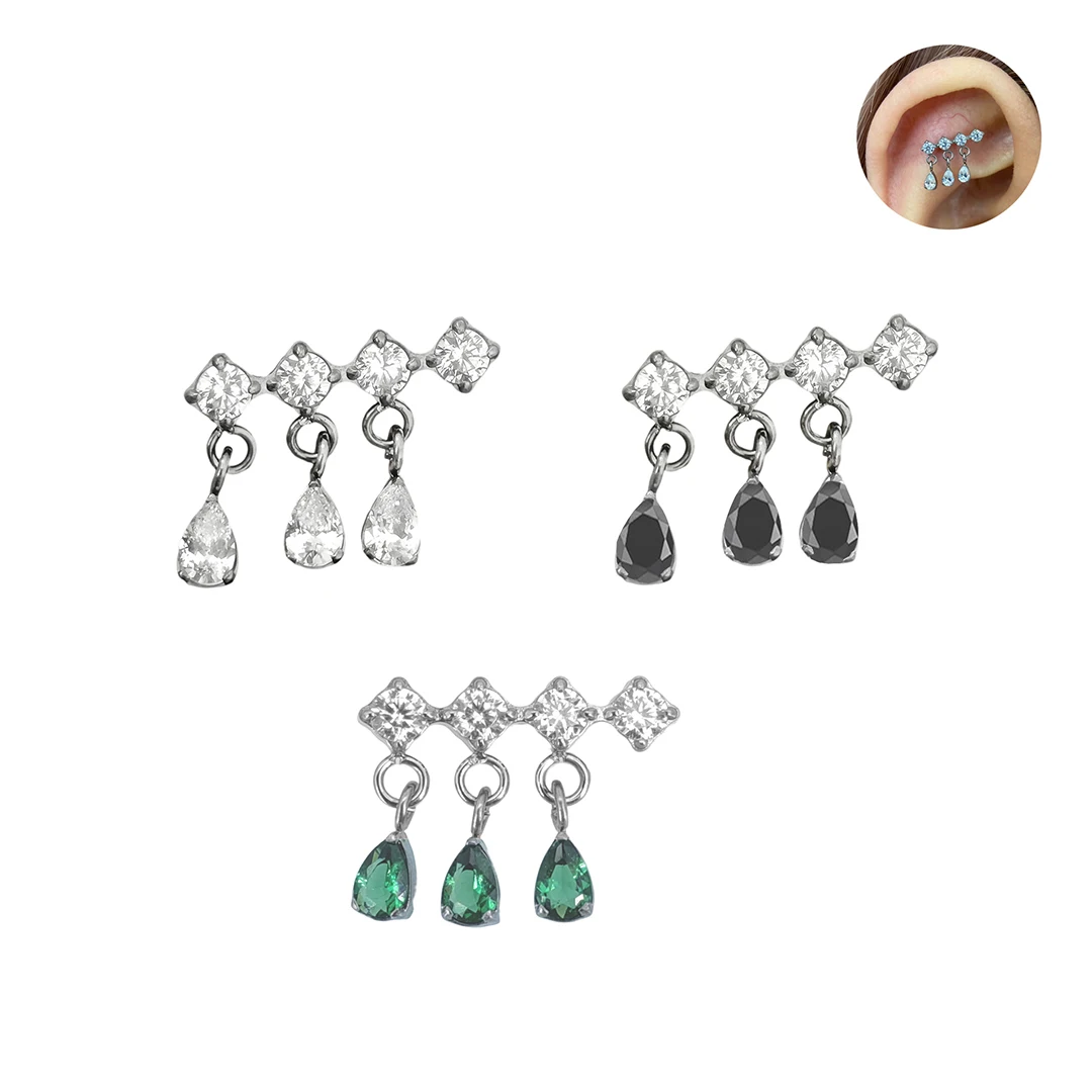 New Luxury Titanium Piercings Cubic Zirconia Wedding Dangle Earring Tassel Internally Threaded End Piercing Jewelry