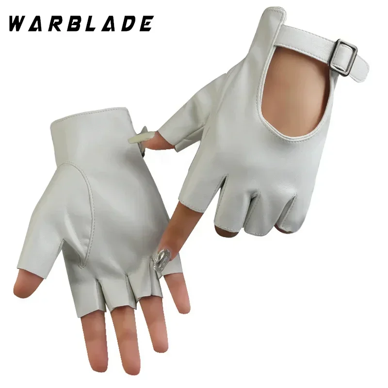 النساء هالوين بولي Leather الجلود مقاوم للماء أصابع قفازات الإناث نصف اصبع القيادة الدراجات موضة جديدة فاسق قفازات قفازات الرقص #3
