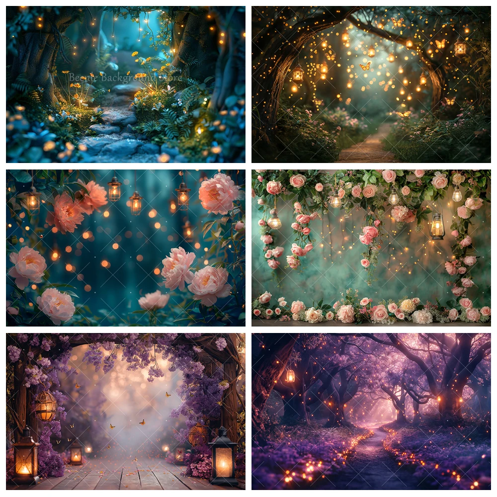 

Dreamy Forest Background Fairy Tale Castle Wonderland Jungle Baby Shower Birthday Wedding Photography Backdrop for Photo Studio