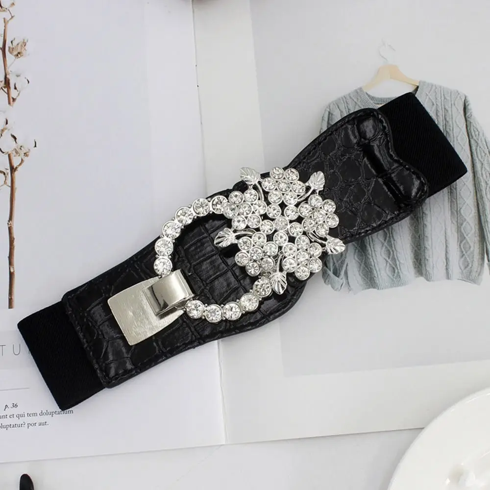 Cintura da donna elastica casual con cintura in vita Fasce per gonna selvaggia Cintura con fibbia in cristallo Abito da donna Fascia da smoking