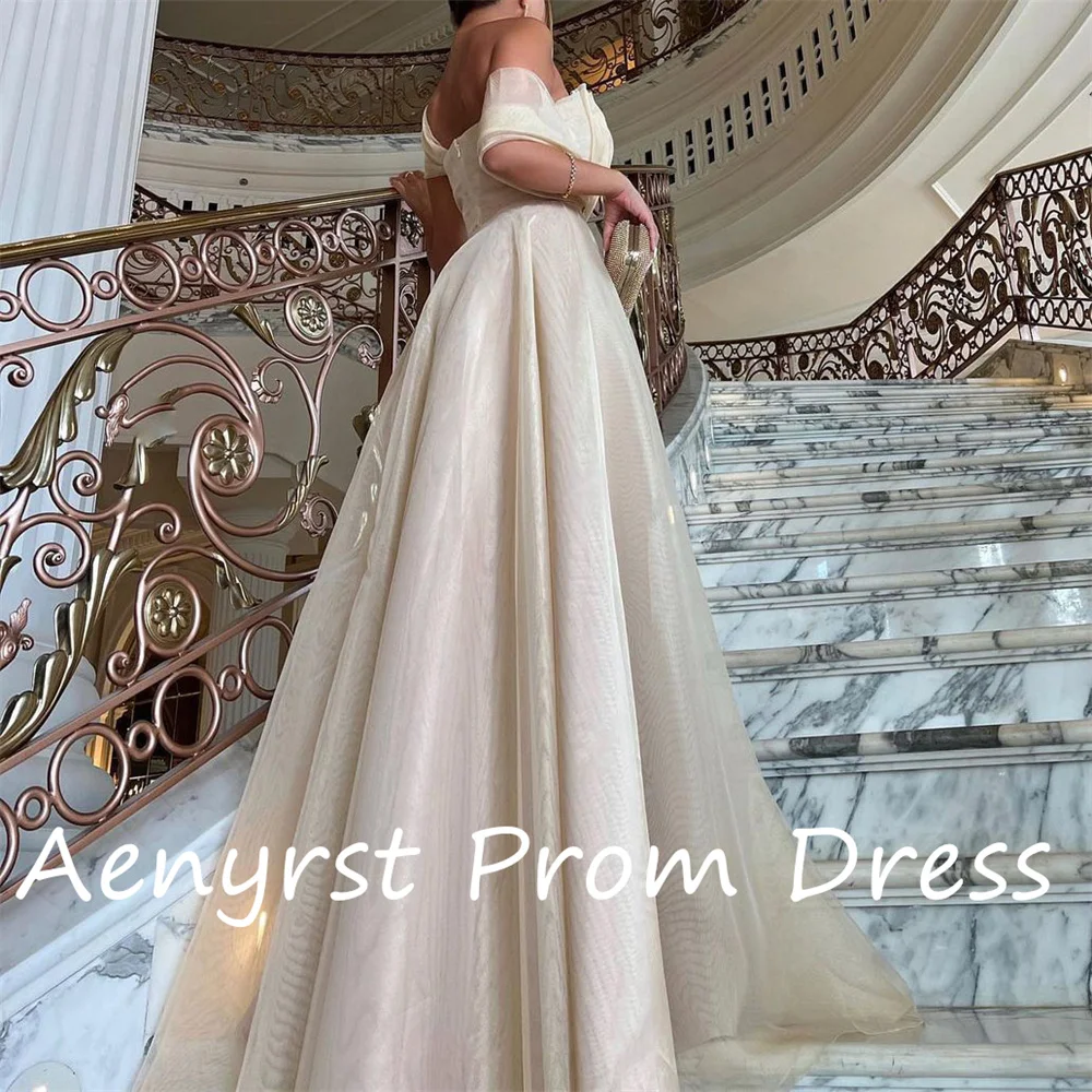 Aenyrst Champagne Scalloped A Line Evening Dresses Off The Shoulder Tulle Prom Dress Floor Length Dinner Party Gowns customized