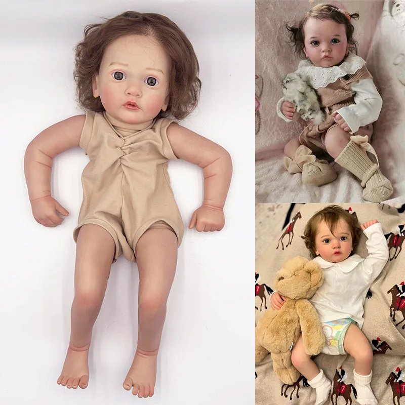 

24inch Ayana Lifelike Already Painted Unfinished Reborn Doll kit Parts Curly Brown Hair With Cloth Body