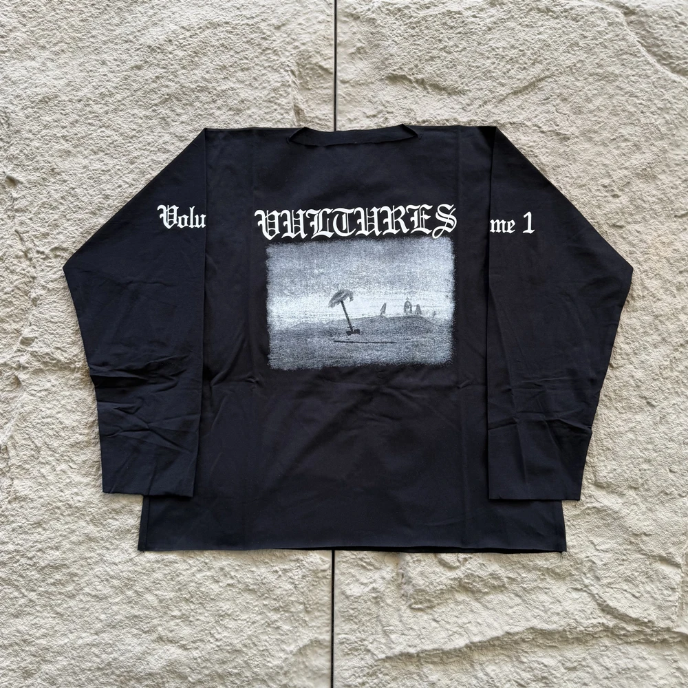 

KANYE YE Black Dogs Streetwear Russian Graphics Printed Long Sleeves Tee Vintage Loose Oversized T Shirt For Men Woman