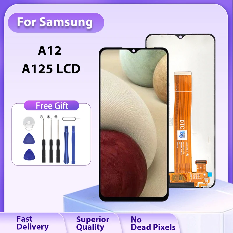1 шт. 6,5-дюймовый дисплей A12 для Samsung Galaxy A125 ЖК-дисплей с сенсорной панелью и дигитайзером экрана SM-A12F в сборе с рамкой