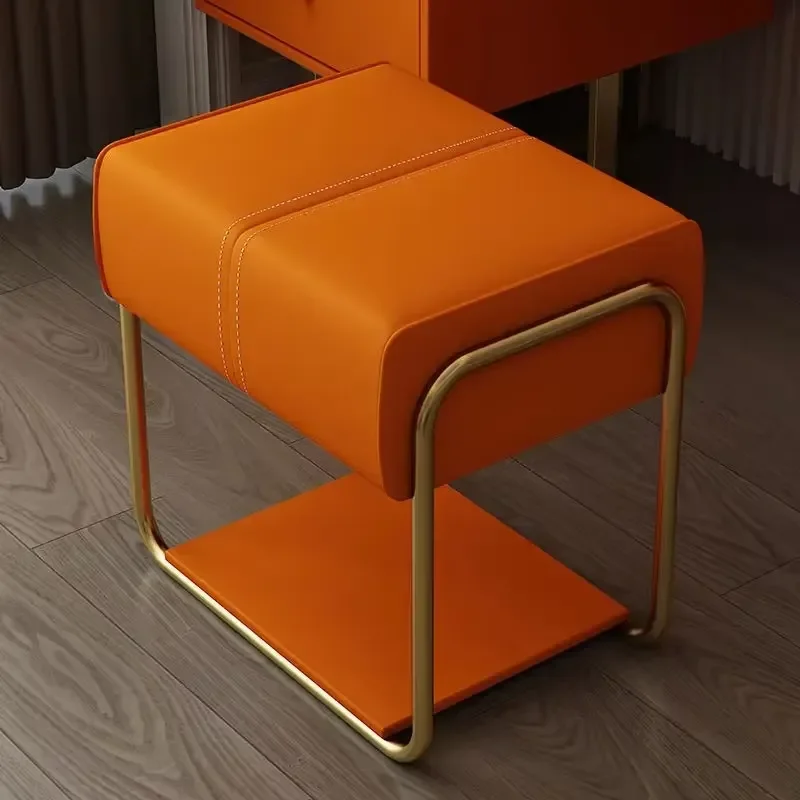 Nordic Style Stackable Wrought Iron Stools Modern Leather Upholstered Footstools for Bedroom Living Room Simple Design Chairs