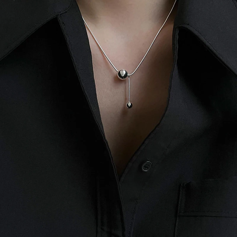 PANJBJ 925 Sterling Silver Line Necklace for Women Girl Fashion Concise  Individuality Jewelry Birthday Gift Dropshipping