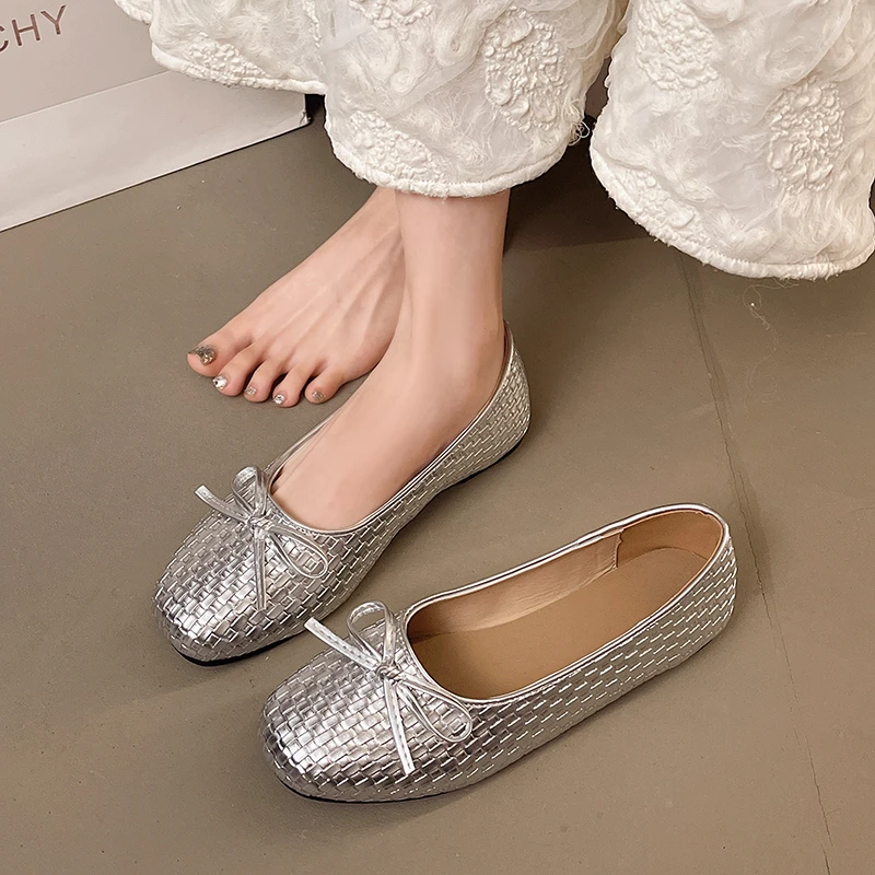 

Women Flats Loafers Shoes Square-toed Work Shoes Autumn Shallow Comfortable Walking Dress Sandal Sweet Bow Mary Jane Shoes Women