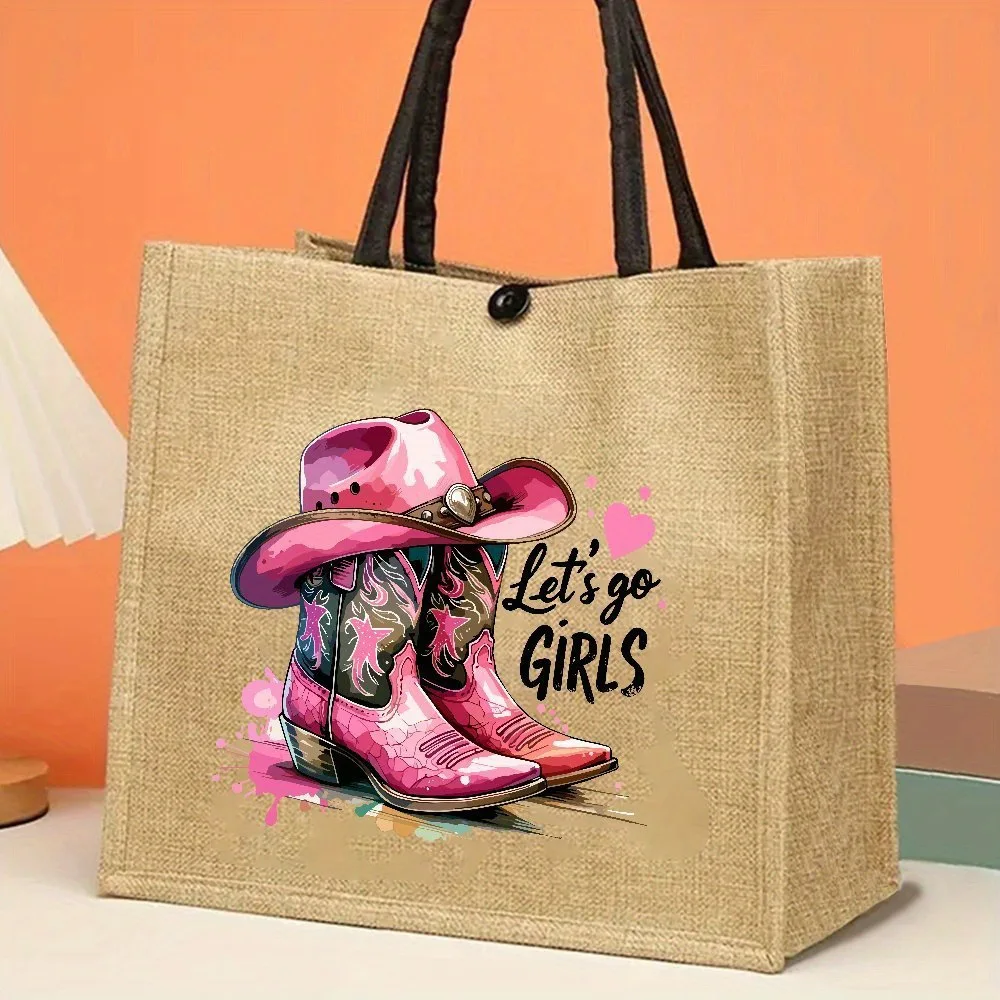 Popular Large-capacity Tote Bag Women's Hand-painted Pattern Letter Linen Handbag Shopping Bag Retro Bags  Bags for Women