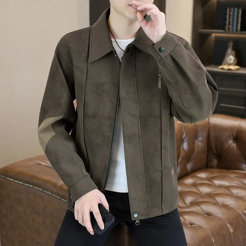 

Casual Trendy Stand Collar Leather Jaet for Men Youth ular Daily Wear Faionable Simplici Outerwear Polyester Fiber