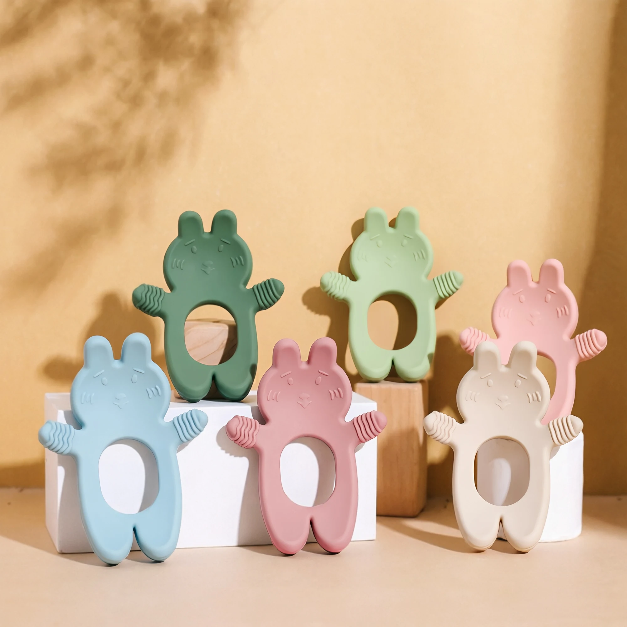 1pc Rabbit Shaped Silicone Teether, Multi-texture Surface Design, Chewable For Babies, Newborn Accessory, Birthday Gift