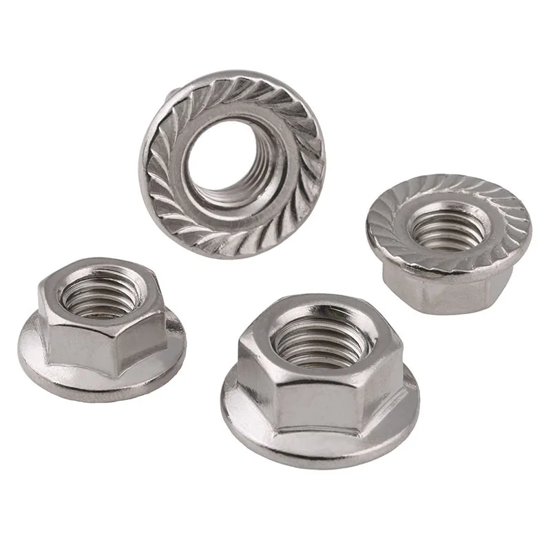 Fine thread nut DIN6923 Hexagon Flange Nuts Locking Serrated Lock Nut Anti Loosening 304 Stainless Steel M6 M8 M10 M12M14M16 M20