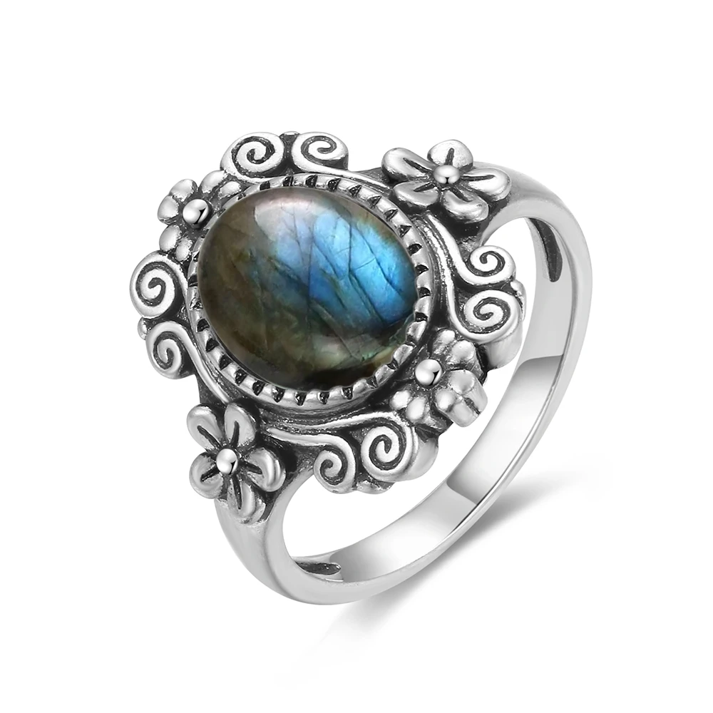 Women's Labradorite 925 Silver Ring with Rainbow Light, Gift