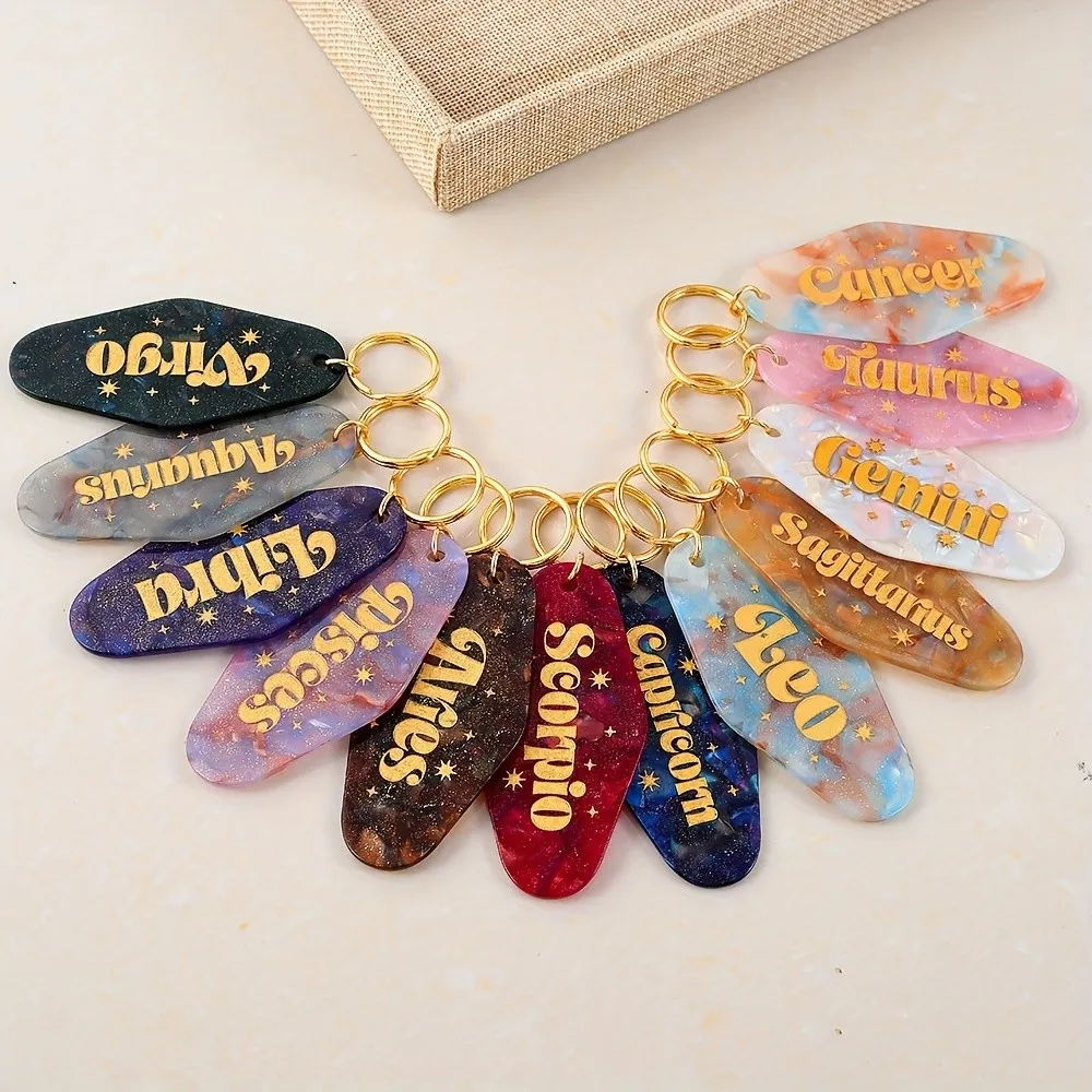 Twelve Constellation Zodiac Keychain, Astrology Key Ring Bag Accessory, Perfect Gift for Friends & Zodiac Lovers