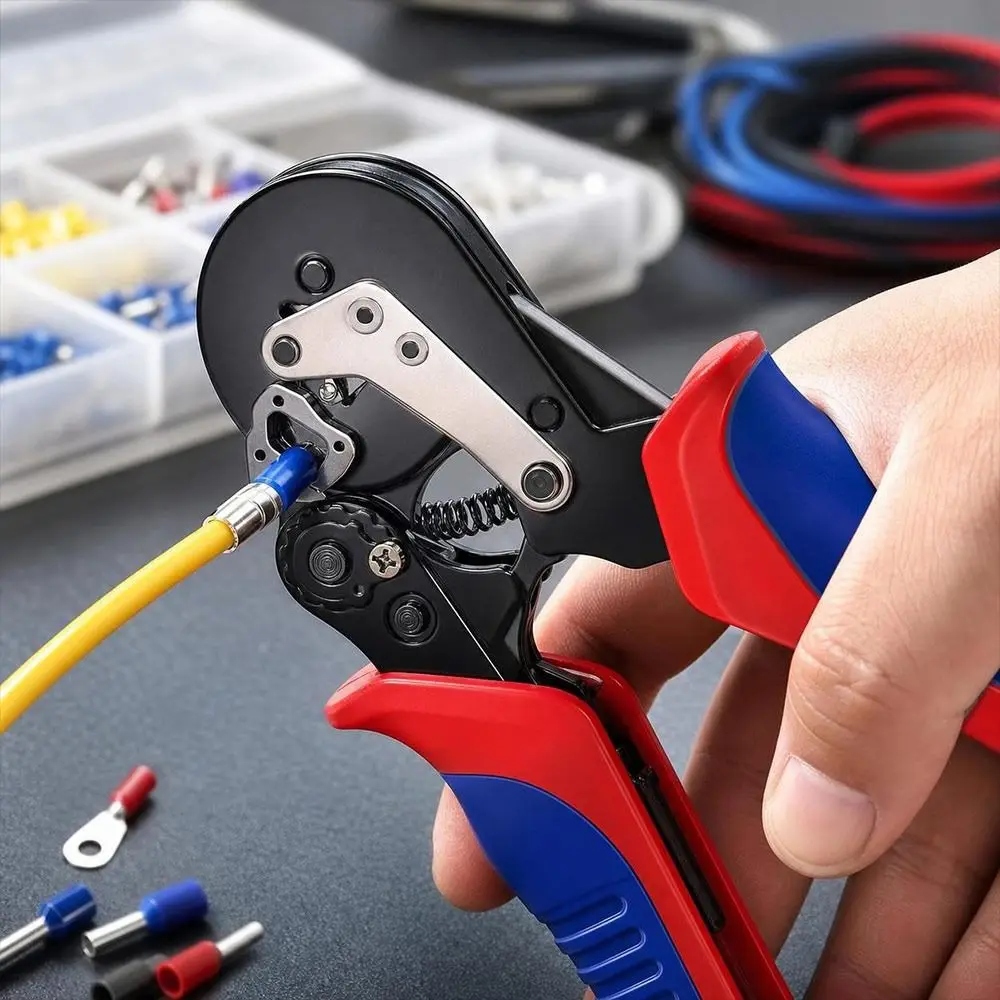 Square Crimp Profile Ferrule Crimping Pliers Adjustable Locator Non-Slip Handles Terminal Crimping Pliers Labor-Saving