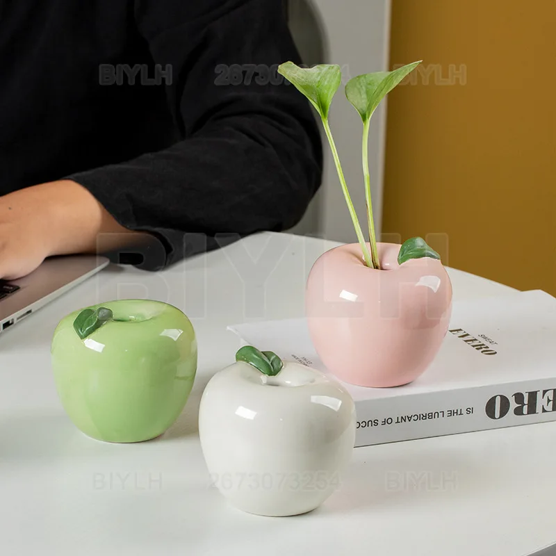 Ceramic Apple Vase for Home Living Room Decoration Hydroponic Ceramic Vase Flower Cuttings Arrangement Planting Accessories