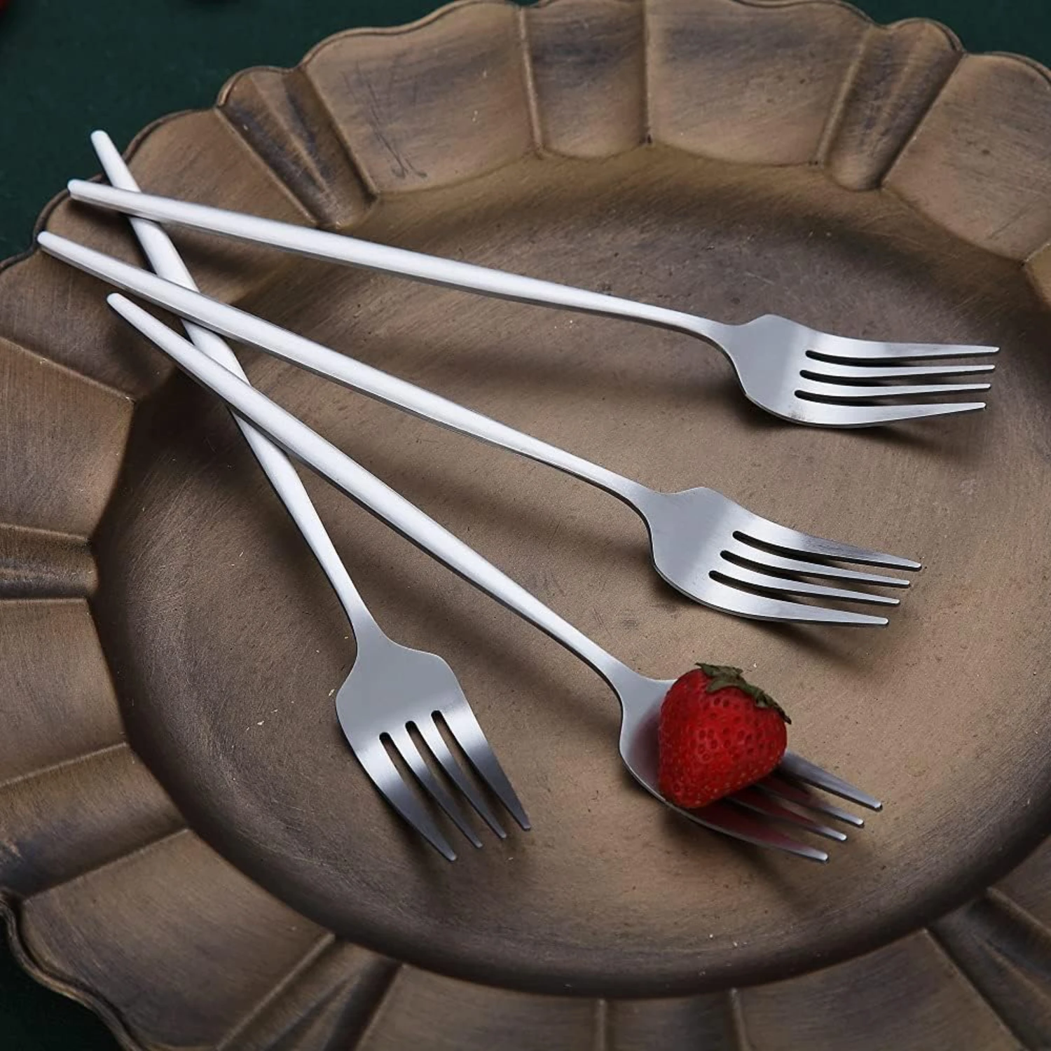 Matt Gold Dinner Forks 6 Piece, Stainless Steel 8.4'' Forks Silverware Set, Dessert Forks, Table Forks, Salad Forks for ,  or Re