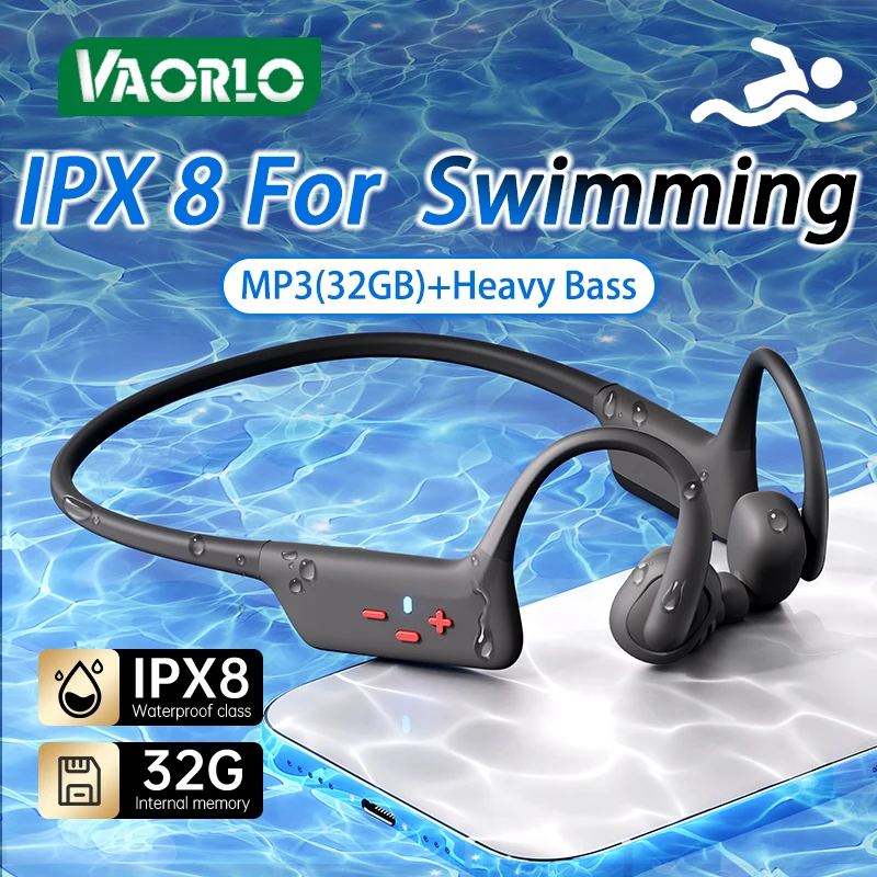 

Беспроводные наушники VAORLO с костной проводимостью, внутриканальные, с защитой от воды IPX8, Bluetooth 5.4, 32 ГБ, MP3-плеер, гарнитура HIFI для плавания