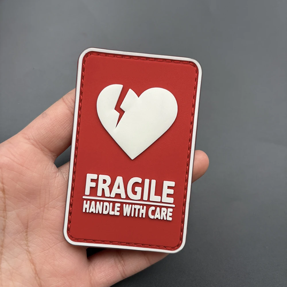 Broken Heart Warning Rectangle 2D Flat PVC Velcro Patch 1PC with built-in glow-in-the-dark effect, comes with a free rough side, fully covered with white edges, reinforced with adhesive, can be repeatedly attached and removed, a unique and personalized accessory for clothing
