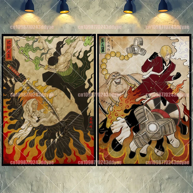 Anime une pièce Luffy Sanji Zoro Kuzan rétro créatif Mural HD sans cadre toile peinture affiche Art déco cadeau pour enfants
