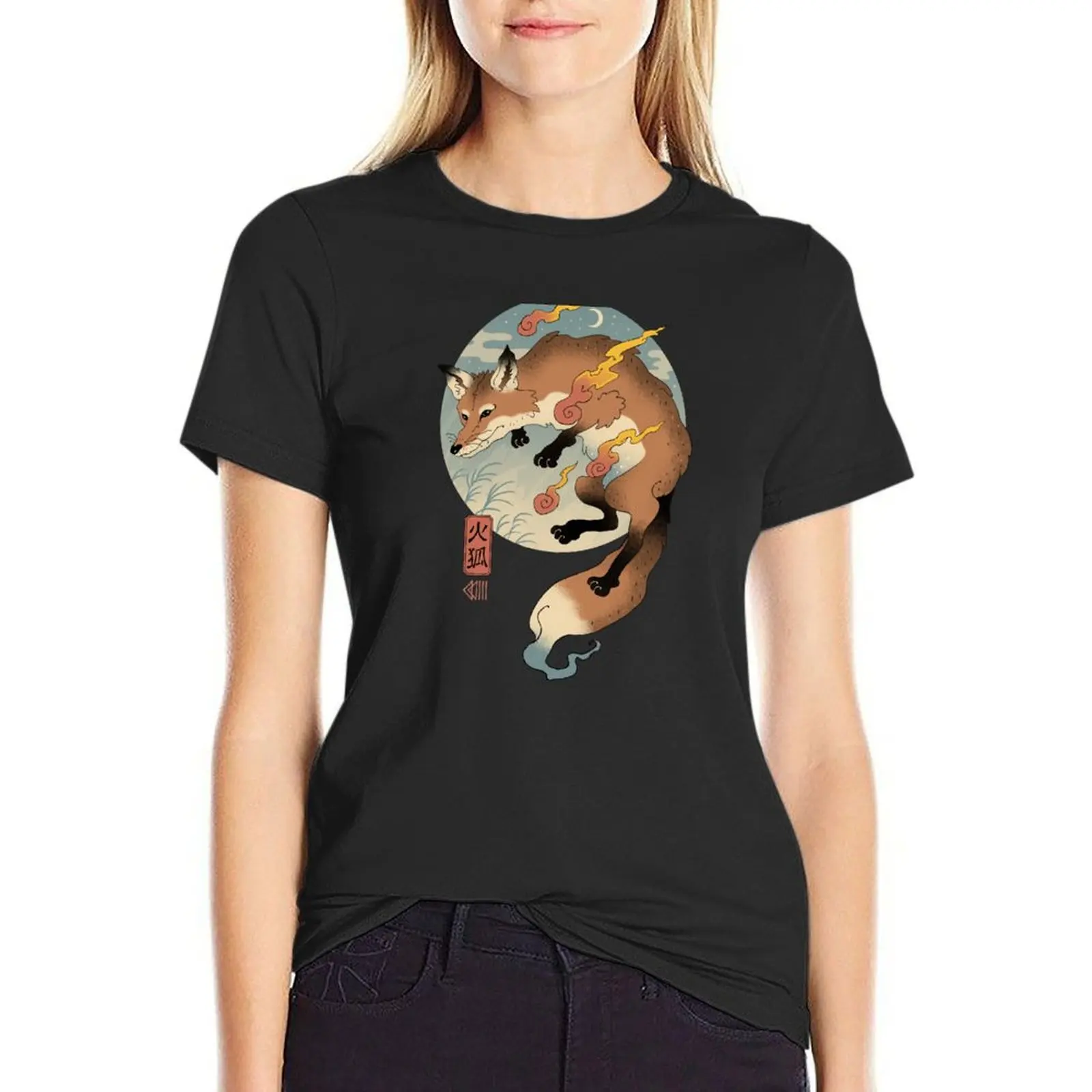 

Fire Fox Ukiyo-e T-Shirt vintage clothes animal prinfor graphics t-shirt dress for Women plus size sexy