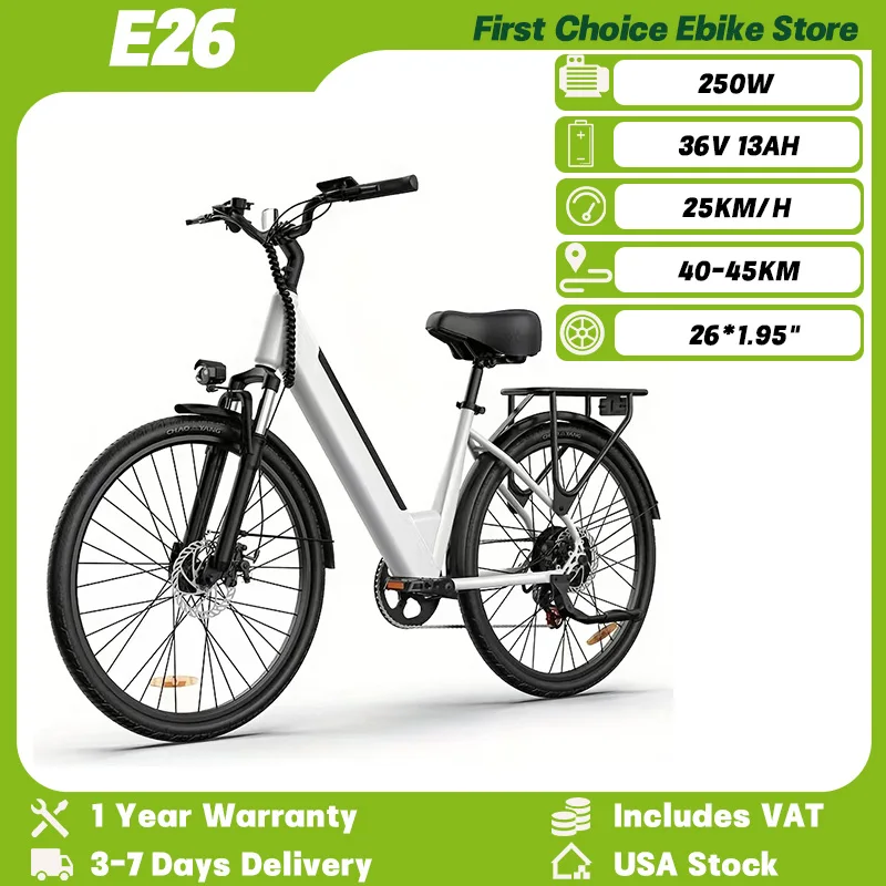 

URLIFE E26 Adult Ebike 250W Motor 36V 13Ah Battery Urban Commuting Electric Bicycle 26*1.95" Tire Teens Travel Electric Bike