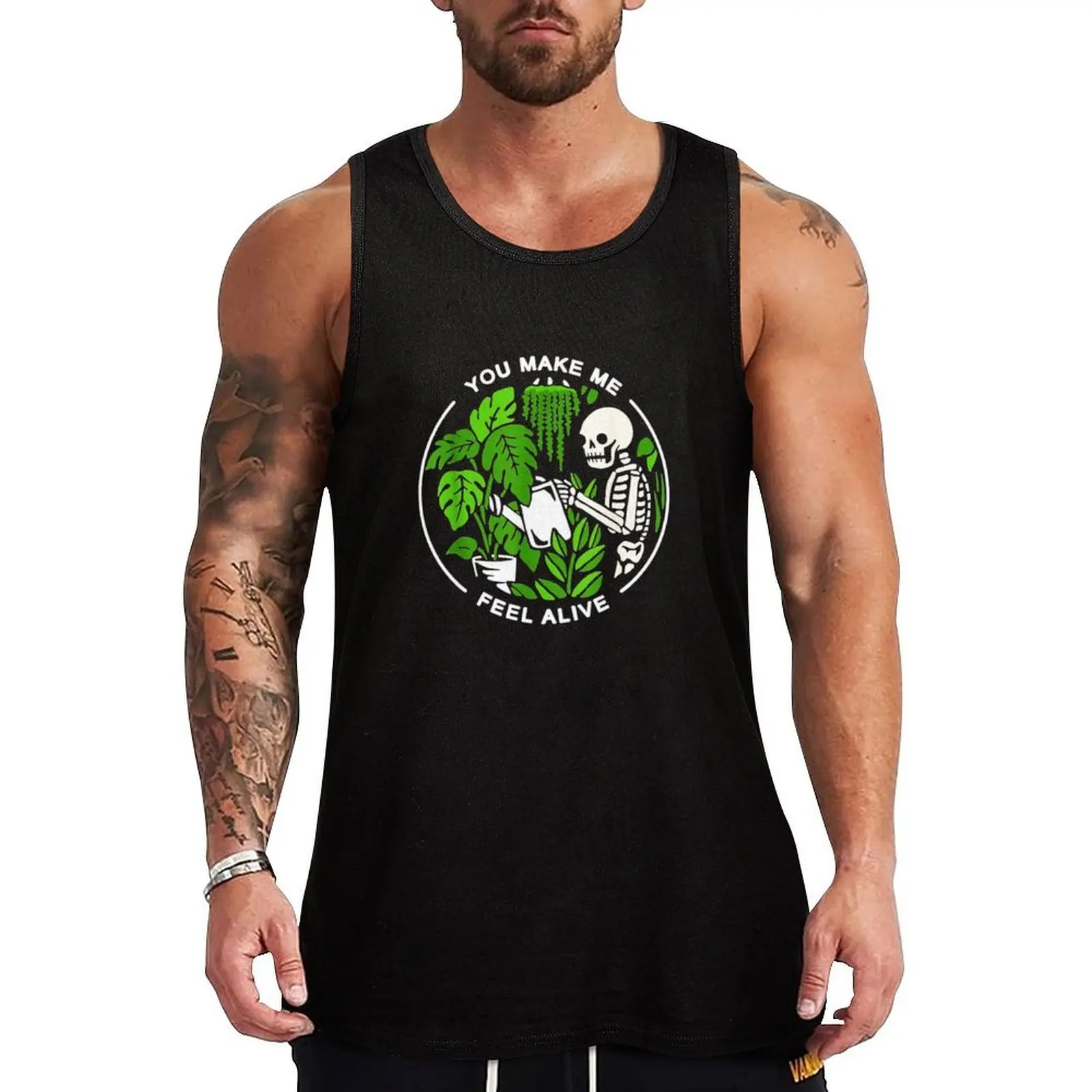 You Make Me Feel Alive Skeleton Gardening Tank Top Non-Shrink Tank Top Mélange de coton Décontracté Sans manches