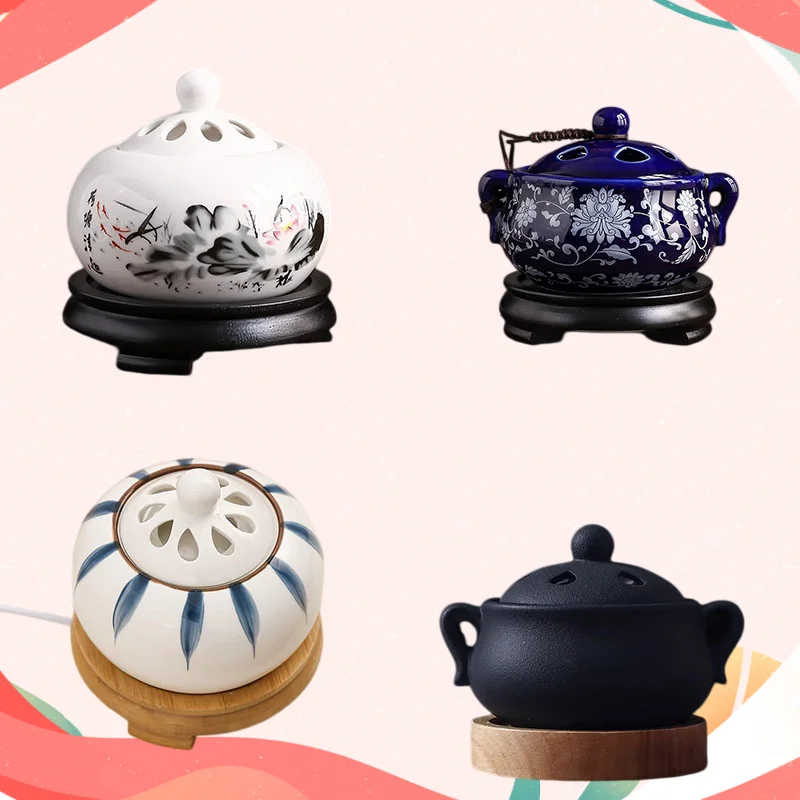 JingDeZhen Ceramics 110/220v Plug-in Incense Burner Timed 50-280°c Reed Diffuser Essential Oil Furnace Home Fragrance Stove