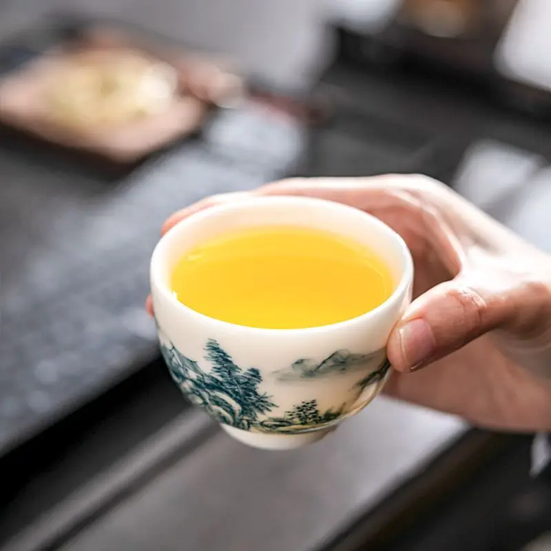 

He Bai Underglaze Hand-Painted High-End Master Pig Oil White Porcelain Tasting Cup Large Kung Fu Tea Set Gift