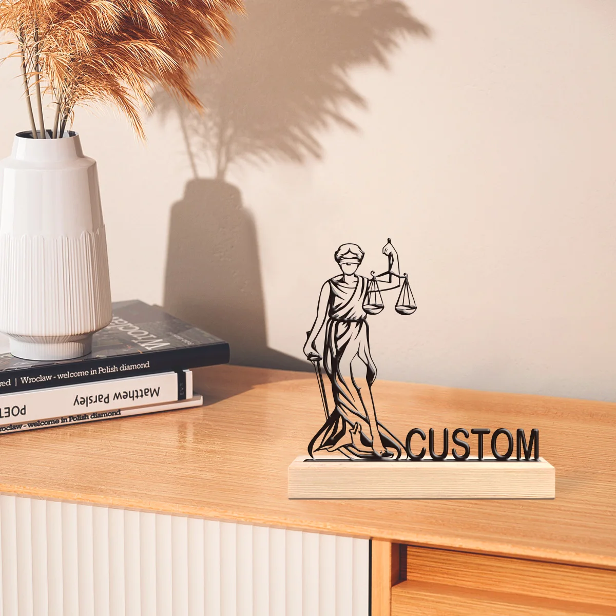1pc Personalized Iron Desktop Ornament Custom Name With Wooden Base Bar Decoration, Holiday Gifts