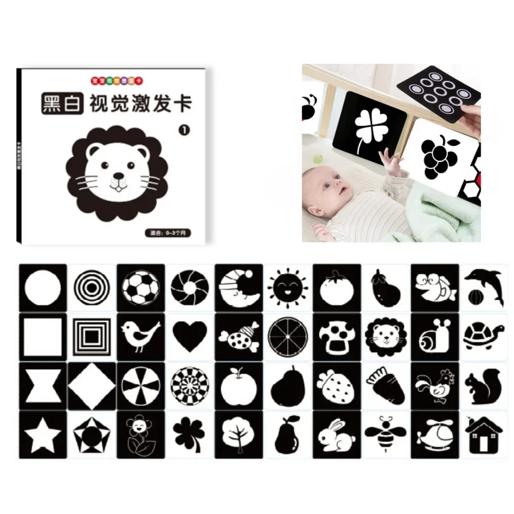 Montessori Baby Visual Stimulation Card Toy High Contrast Visual Stimulation Learning Toys for Baby Black and White Flash Cards