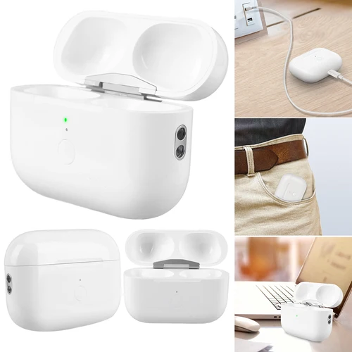 Imagen 2 del producto Caja de carga inalámbrica de 600/450mAh para AirPods Pro 2nd 2022 y 1st 2019 Gen, estuche de carga de repuesto con botón de sincronización de emparejamiento BT