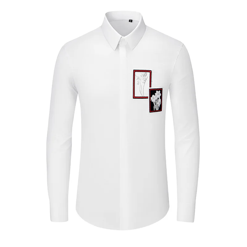 Brand Men Clothing Heavy Industry Embroidered Men's Shirt Cotton Long Sleeve Casual Business Dress Shirts Banquet Party Tops