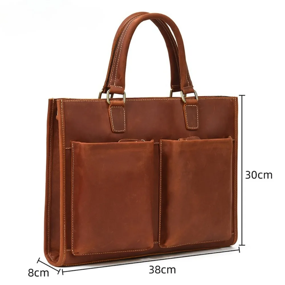 メンズ レザー ブリーフケース ハンドバッグ 牛革 ファッション シニア ショルダー メッセンジャー 多用途 シンプル ビジネス 通勤 14 インチ コンピューターバッグ