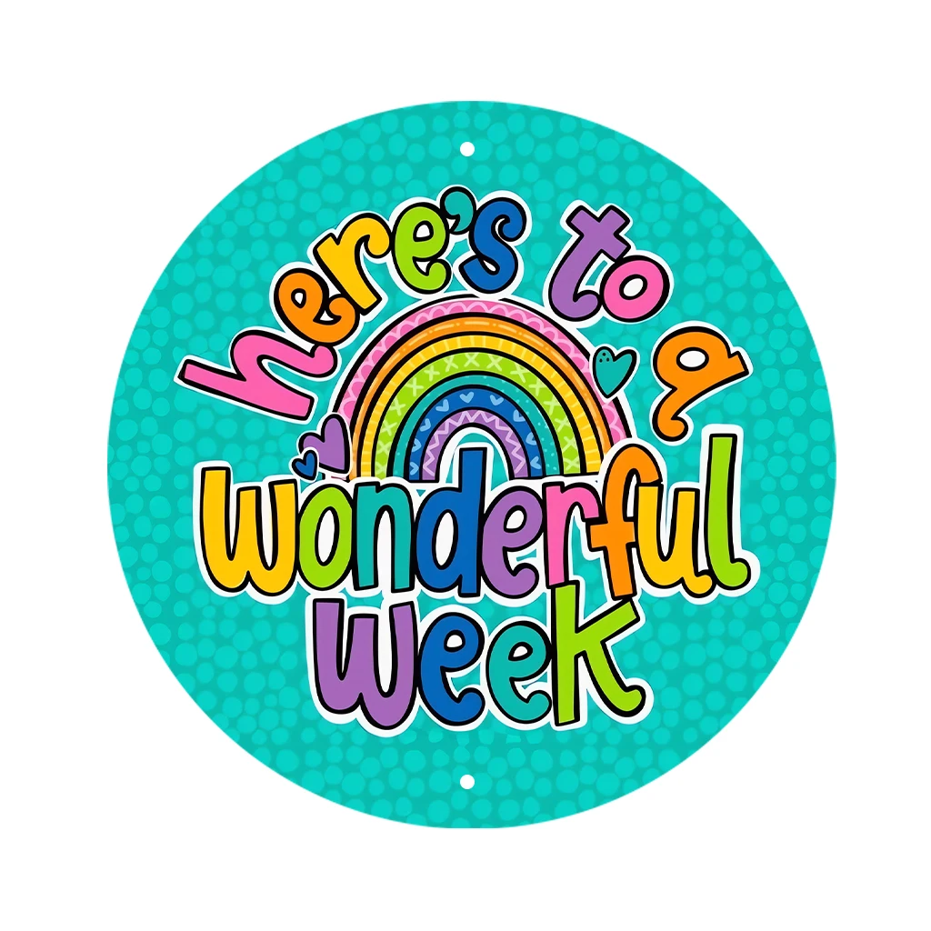 JIT 1-pc Light cyan rainbow YOU ARE WONDERFUL graffiti print round metal tin sign wall decor, hassle-free hanging structure, this stylish metal tin sign fits reading nook and bedroom for multi-scene wall decor, excellent daily home - view 2