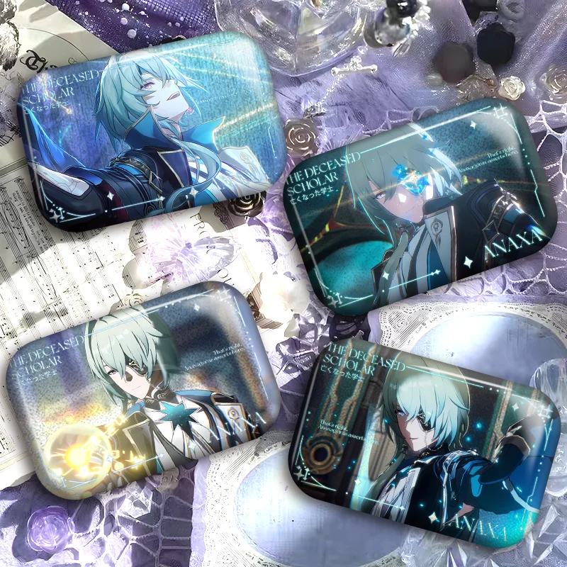 Juego Honkai: Star Rail Anaxa, 5 estilos, broche cuadrado de Metal con purpurina plateada, insignia, accesorios de joyería para ropa, mochila, regalo