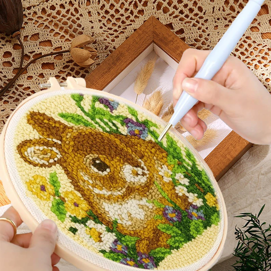 

GATYZTORY punch needle embroidery kits rabbit Diy Yarn Cross stitch kits crafts Embroidery frame 20x20cm Sewing Home Decoration