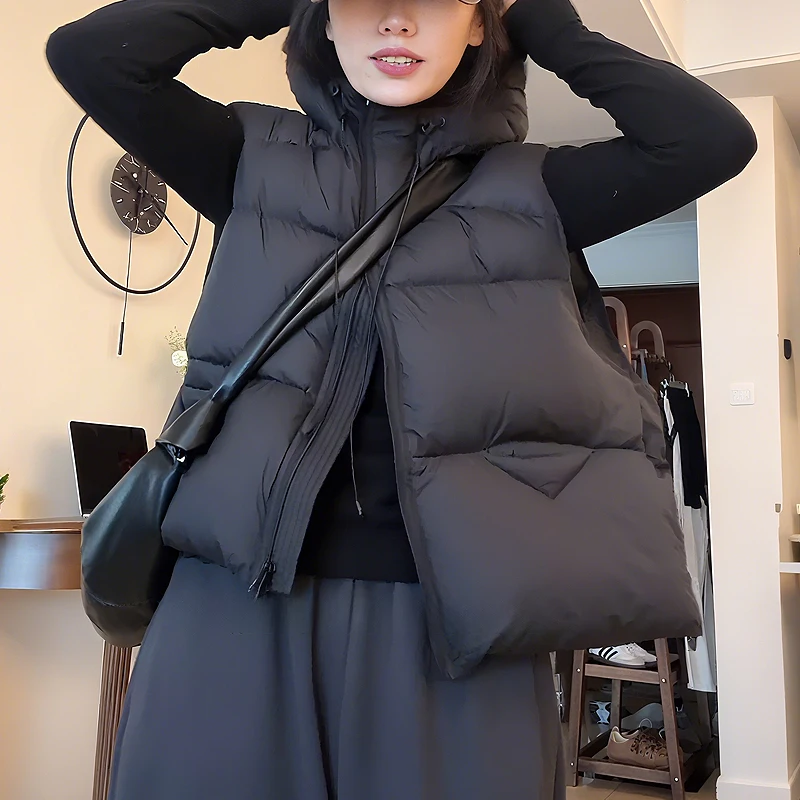 

Slimming Cotton Vest Women's Fashionable plus Size Warm Outerwear Autumn Winter New Style Commute Loose Fit Zipper Short Coat