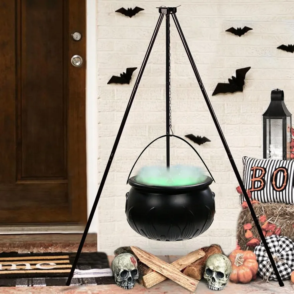 

Halloween Decorations Outdoor - Halloween Party Decorations - Large Witches Cauldron on Tripod with Lights Plastic Bowl Decor