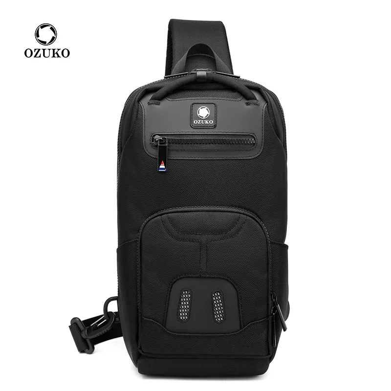 OZUKO New Men's Breast Bag Student Shoulder Bag USB Port Waterproof Oxford Cloth Fashion Large Capacity Men's Crossbody Bag