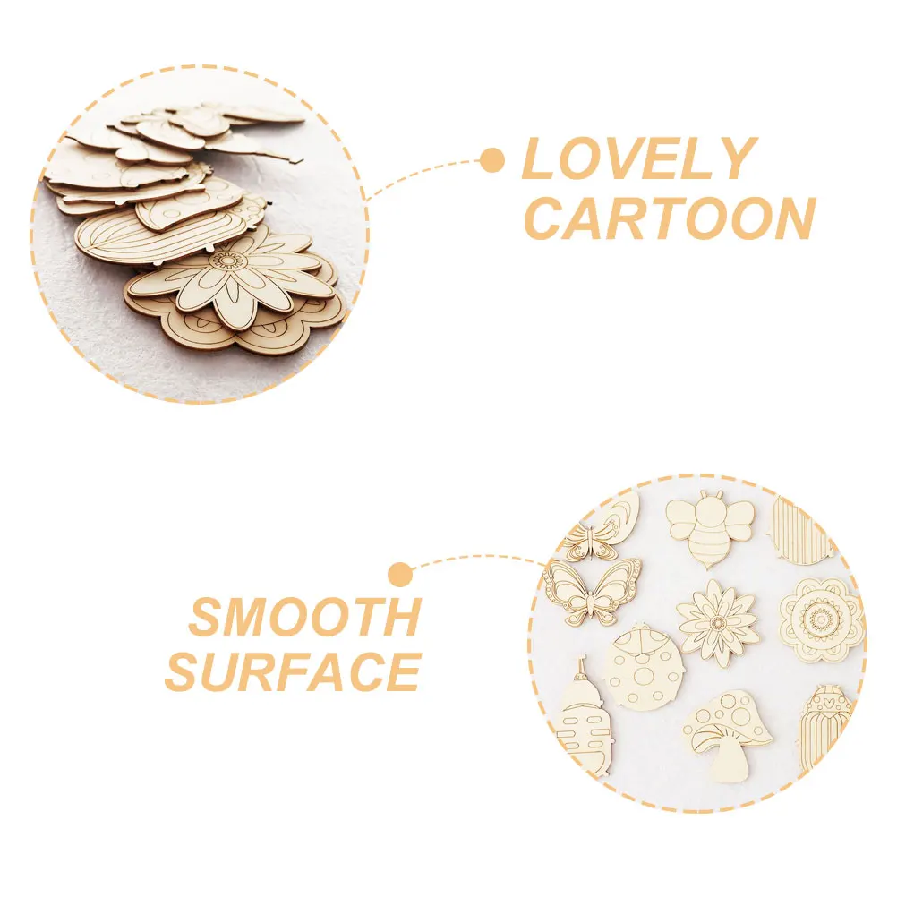 

60 Sets Wooden Laser Pieces Unfinished Wood Cutouts DIY Crafts Paint Graffiti Pendant Ornaments Decor Sewing Accessories