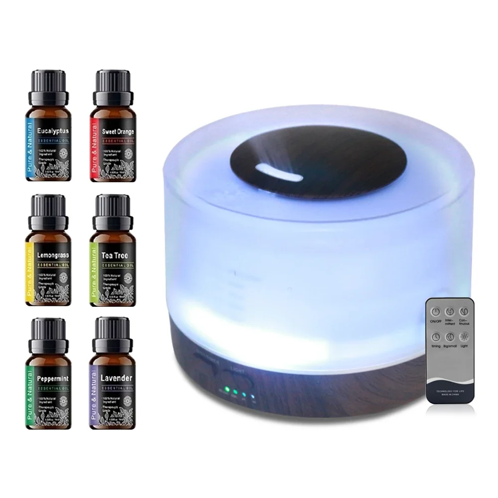 

500ml Essential Oil Diffuser Set with 6 Therapeutic Oils, Mood Lights for Home, Office & Spa