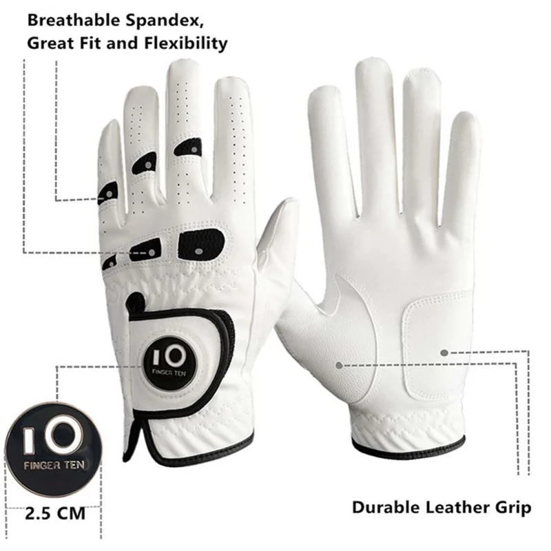 6 Pcs Premium Comfortable Golf Gloves Men Cabretta Leather with Ball Marker Left Hand Right Grip Cadet Size S M ML L XL