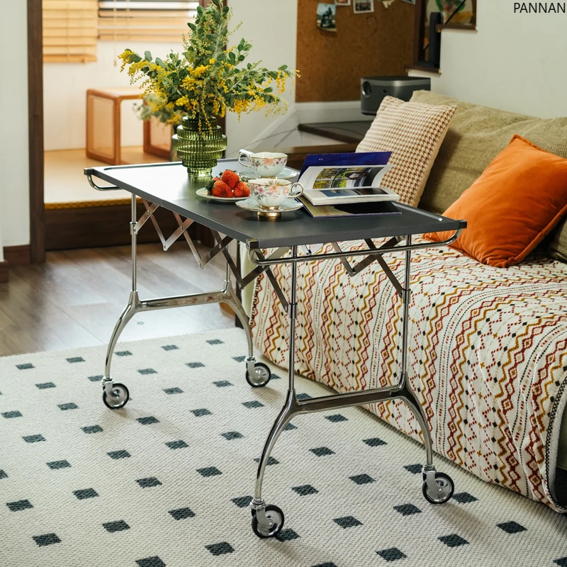 الفولاذ المقاوم للصدأ عربة الجهاز طاولة قابلة للطي الطعام سيارة متنقلة تخزين الرف حافة الأريكة